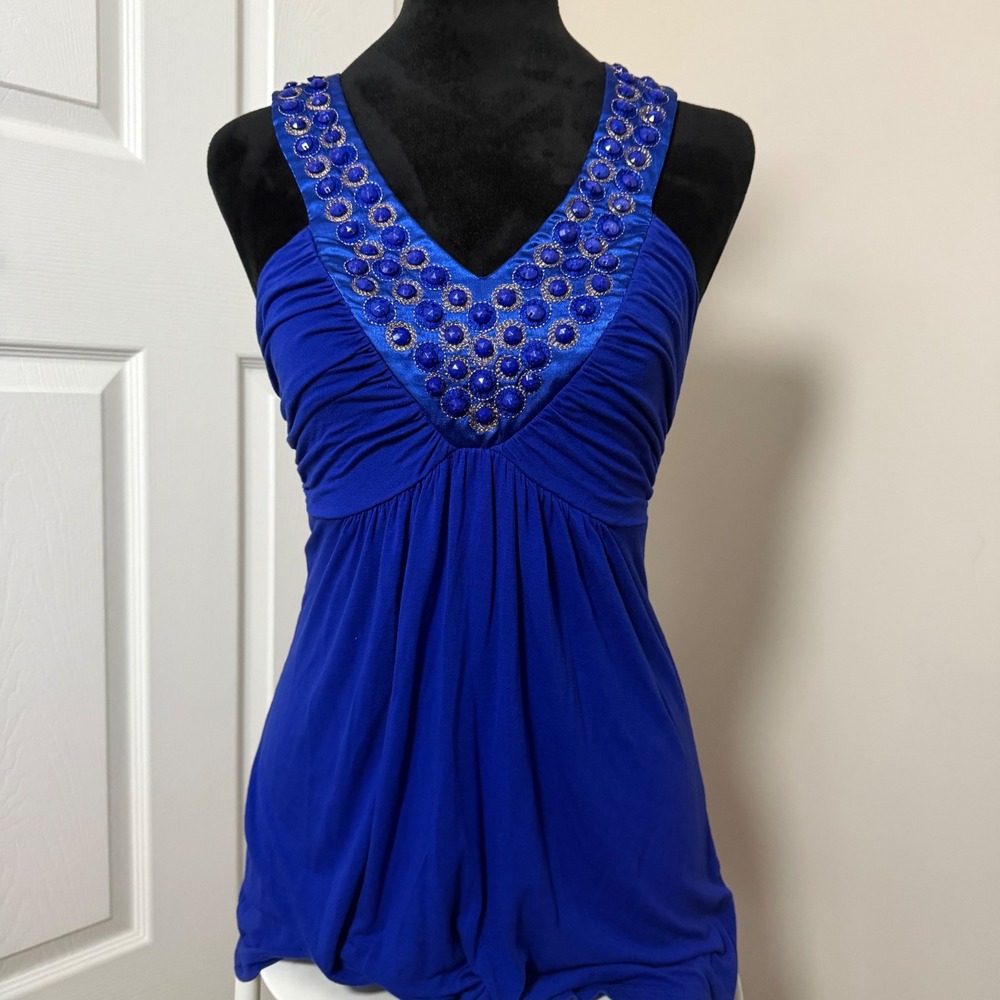 Vintage Soprano Women's Royal Blue Beaded Tank Top Y2K 2000s Stretch SZ S